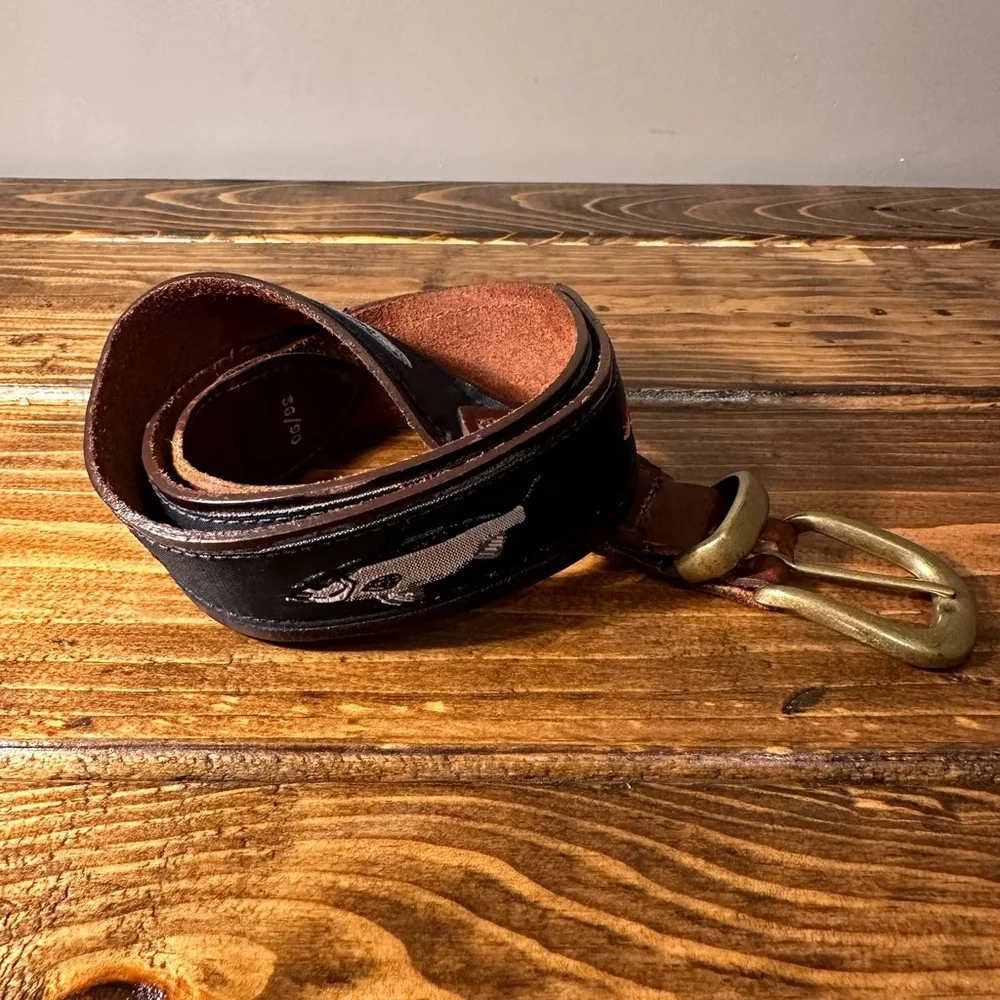 YRI Nautical canvas belt Navy ribbon New England Fish 36
